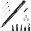 11 In 1 Tactical Pen Gear Set Multi-tool Survival Pen Set Cool Gadget Gift for Men EDC Glass Breaker LED Flashlight Ballpoint Pen Whistle Ink Refills