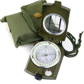 Military Lensatic Sighting Compass; Survival Tactical Backpacking Compact; Handheld Gear With Carry Bag; Waterproof Compass