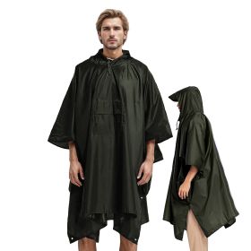 Unisex Hooded Rain Poncho With Pocket For Adult 3-in-1 Waterproof Poncho Raincoat With Hood Sleeve Brim Lightweight Portable Rain Poncho For Hiking Ca (Color: ArmyGreen)