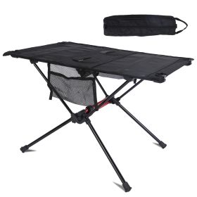 Portable Folding Camping Table Foldable Beach Table Aluminum Alloy Frame with 2 Cup Holders 2 Side Pockets Carry Bag for Picnic Camping Hiking Beach B (size: S)