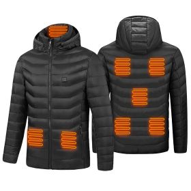 Heated Jacket Electric Heating Coat Lightweight Winter Hooded Jacket with 3-Level Heating Modes 8 Heating Zones Detachable Zipper Hood (size: 2XL)