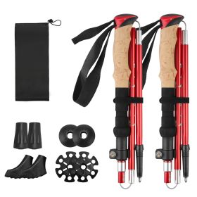 2Pcs Walking Sticks Collapsible Hiking Poles Folding Aluminum Trekking Poles Adjustable Hiking Sticks with EVA Foam Grips for Backpacking Hiking Mount (Color: Red)