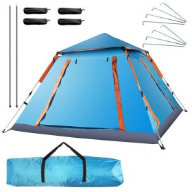 4-5 Person Camping Tent Outdoor Foldable Waterproof Tent with 2 Mosquito Nets Windows Carrying Bag for Hiking Climbing Adventure Fishing (Color: Blue)