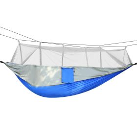 600lbs Load 2 Persons Hammock w/Mosquito Net Outdoor Hiking Camping Hommock Portable Nylon Swing Hanging Bed w/ Strap Hook Carry Bag (Color: grey)