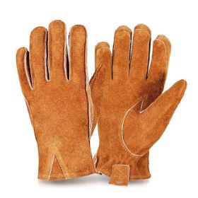Man Work Gloves Stretchable Tough Grip Leather for Utility Construction Wood Cutting Cowhide Gardening Hunting Gloves 2010 (Color: Coffee-No_Logo, size: XL)
