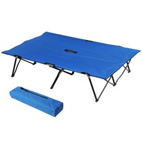 Outsunny 2 Person Folding Camping Cot for Adults, 50" Extra Wide Portable Sleeping Cot with Carry Bag, Elevated Camping Bed, Beach Hiking, Blue (Color: Blue)