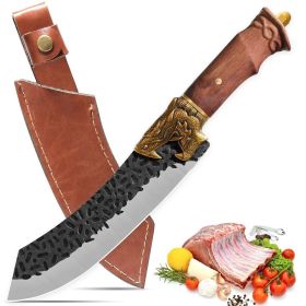 Qulajoy Boning Knife - Hand Forged Camping Knife 7Cr17MOV Blade - Dragon Head Handle & Leather Sheath - Unique Dragon Style - Viking Knife (size: Butcher_Knife)