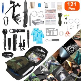 121Pcs Survival Kits Professional Emergency Survival Gear Tactical First Aid Kit Supplies for Outdoor Adventure Camping Hiking Hunting (Color: black)
