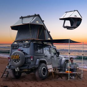 Adventurer Pro Rooftop Tent Hard Shell w/ USB Outlet, Side Awning, Replaceable Rain Fly&Luggage Racks for 4 Season Camping, Aluminum Pop Up 2-3 Person (Color: Black_Gray)