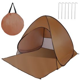 Pop Up Beach Tent Sun Shade Shelter Anti-UV Automatic Waterproof Tent Canopy for 2/3 Man w/ Net Window Storage Bag for Outdoor Beach Camping Fishing P (Color: Coffee)