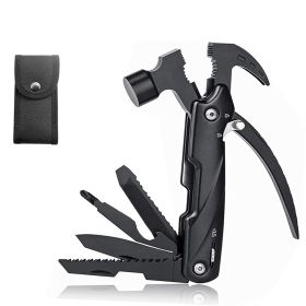 Portable Stainless Steel Claw Hammer Pocket Multitool Tool With Nylon Sheath Outdoor Survival Camping Hunting Hiking Equipment (Color: black)
