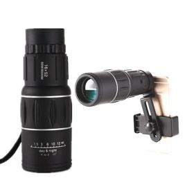 1pc HD Monocular Telescope; 16X52 Compact High Definition Scope For Phone Brid Watching Hunting Hiking Concert Traveling Super Foot Bowl (Items: Telescope_+_Mobile_Phone_Clip)