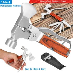 Outdoor Survival Multitool 7in Folding Multifunctional Axe Hammer Plier Knife Tool Camping (Color: Red)