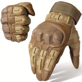 Tactical Gloves for Men - Touch Screen, Non-Slip, Full Finger Protection for Shooting, Airsoft, Hunting, Camping, Hiking (Color: Brown, size: M)