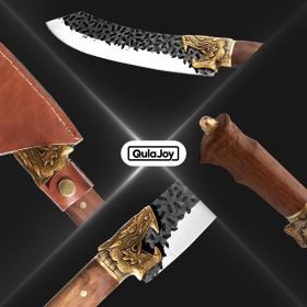 Qulajoy Boning Knife - Hand Forged Camping Knife 7Cr17MOV Blade - Dragon Head Handle & Leather Sheath - Unique Dragon Style - Viking Knife (size: Fillet_Knife)