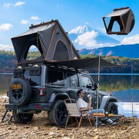 Explorer Pro Rooftop Tent Hard Shell w/ USB Outlet, Side Awning, Replaceable Netting Curtain&Luggage Racks for 4 Season Camping, Aluminum Pop Up 2-3 P (Color: Black_Gray)