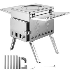 VEVOR Tent Wood Stove 17.5x14.7x10.6 inch, Camping Wood Stove 304 SS w/ Folding Pipe, Portable Wood Stove 95.7 inch Total Height For Camping (Chimney Height (Excluding Furnace Body): 113 inch, material: Stainless_Steel)