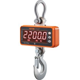 VEVOR Digital Crane Scale, 2200 lbs/1000 kg, Industrial Heavy Duty Hanging Scale w/ Remote Control, Cast Aluminum Case & LED Screen, High Precision (Maximum Weight Capacity: 2200_lbs)