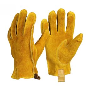 Man Work Gloves Stretchable Tough Grip Leather for Utility Construction Wood Cutting Cowhide Gardening Hunting Gloves 2010 (Color: Yellow-No_Logo, size: L)