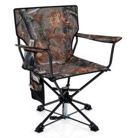 360AA Swivel Hunting Chair Portable Foldable Hunting Chair with Mesh Cup Holder and Storage Pockets (Color: Camouflage)