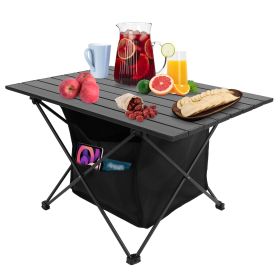 Foldable Camping Table With Storage Basket Rustproof Portable Aluminum Alloy Roll-Up Camping Table With Carrying Bag For Camping Hiking BBQ Picnic Fis (size: L)
