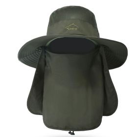 Fishing Bucket Hat Wide Brim Breathable Unisex Hat Sunlight-proof Removable Neck Face Fishing Cap For Fishing Hiking Traveling (Color: Agreen)